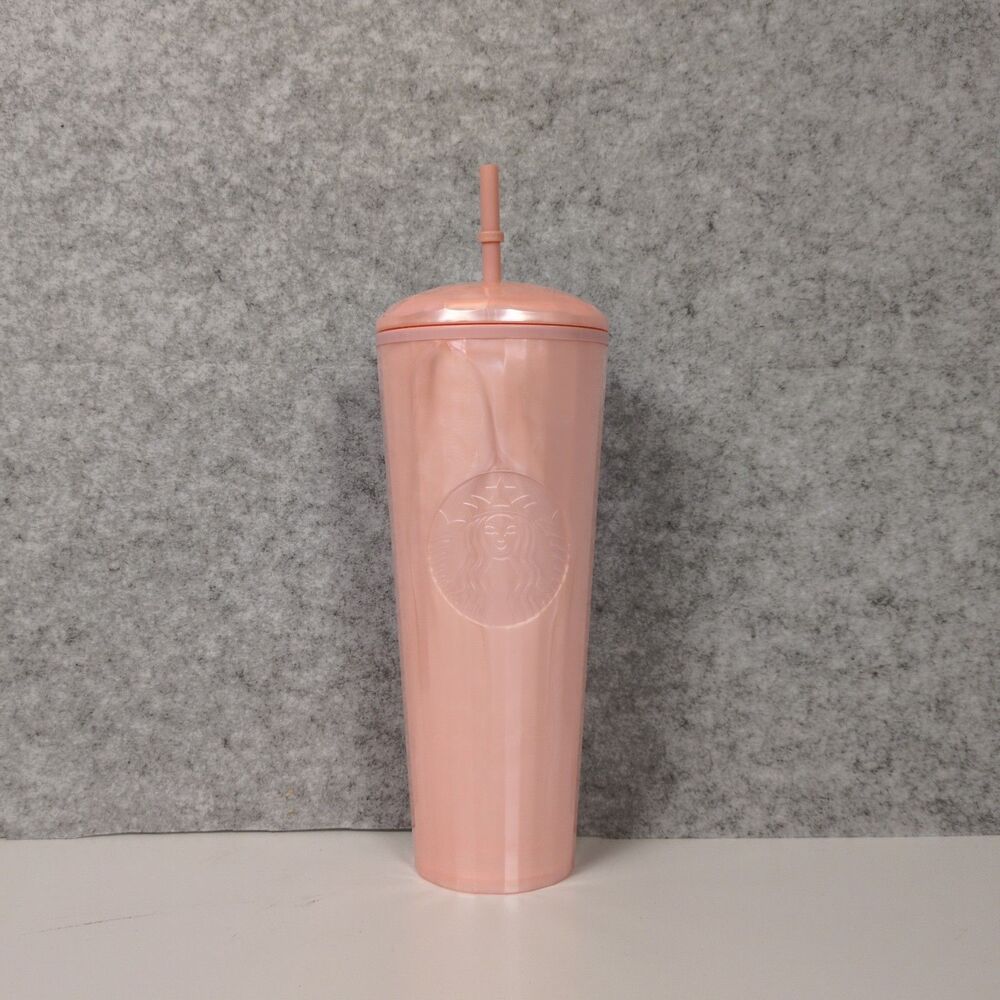Starbucks Summer 2021 Pink Blush Peach Cold Cup Tumbler 24 oz Dome Lid & Straw